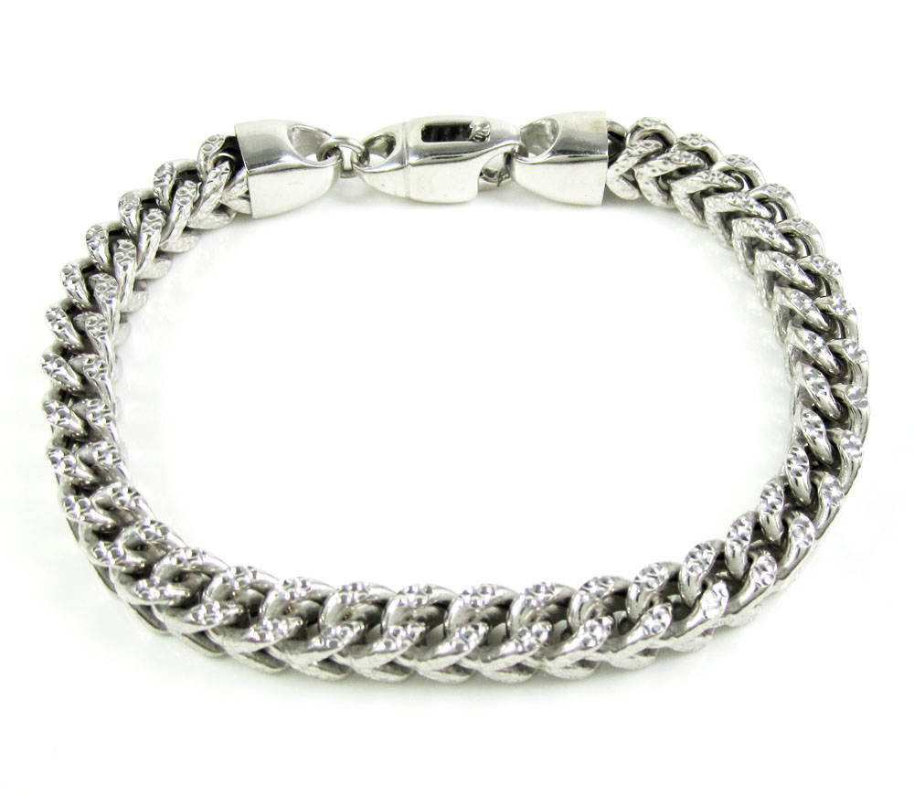 10K White Gold Diamond Cut Franco Bracelet 9 Inch 6.9mm