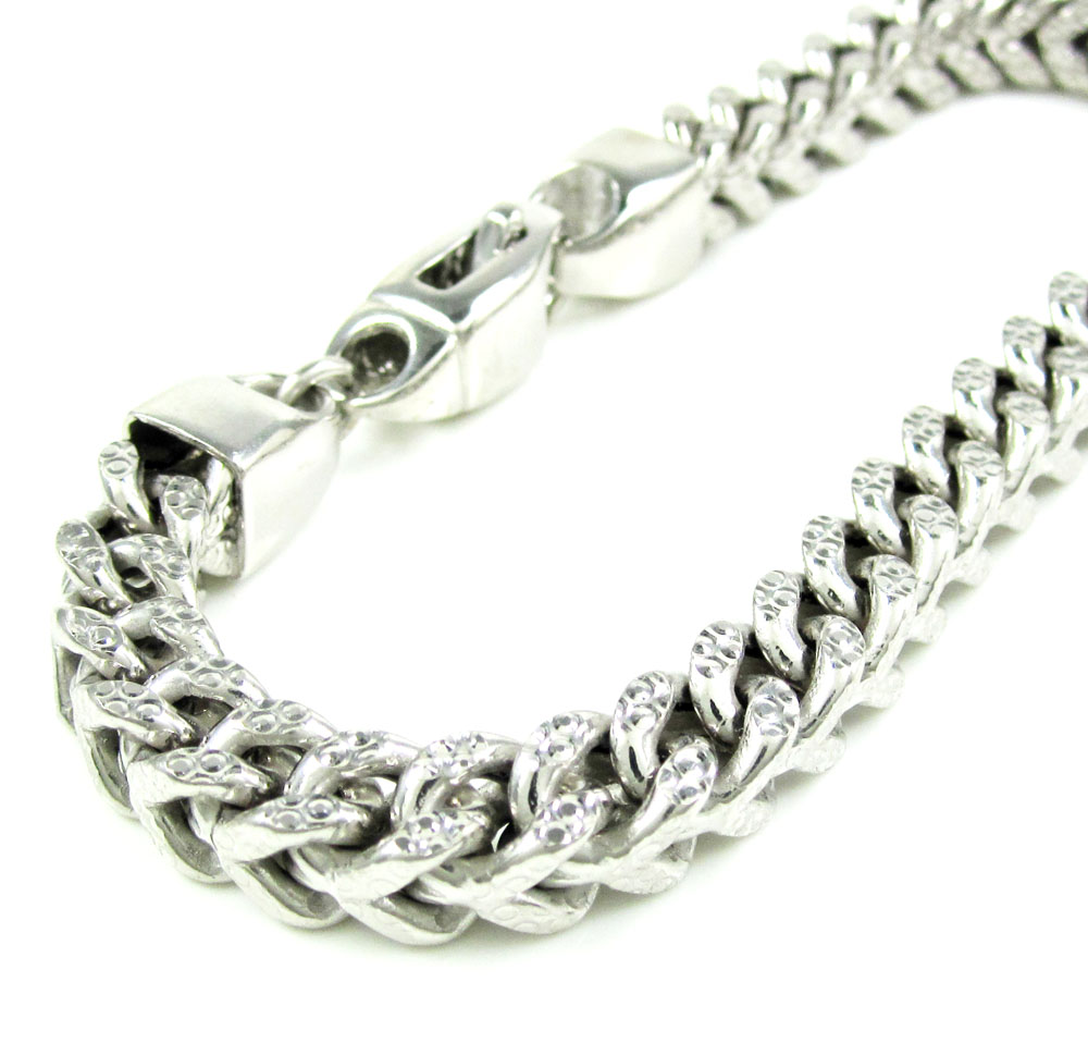 10K White Gold Diamond Cut Franco Bracelet 9 Inch 6.9mm