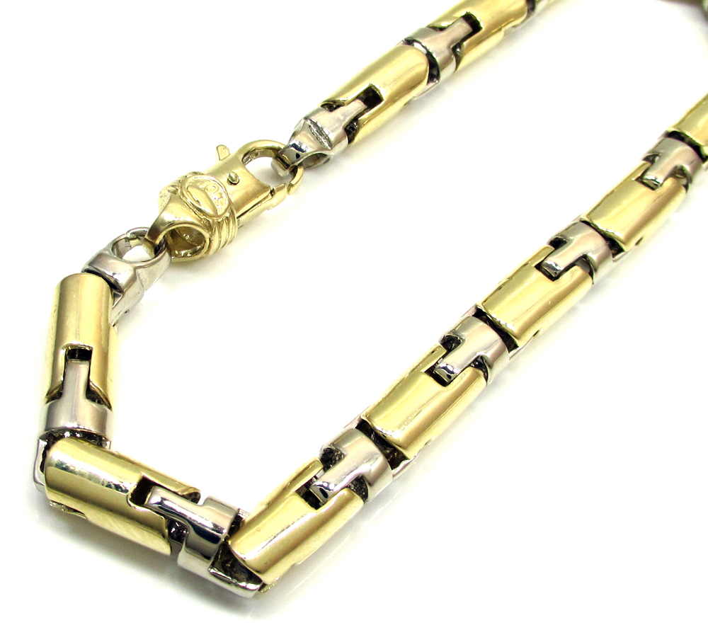 10K Yellow  White Gold Bullet Cylinder Bracelets 9 Inch 6.5mm