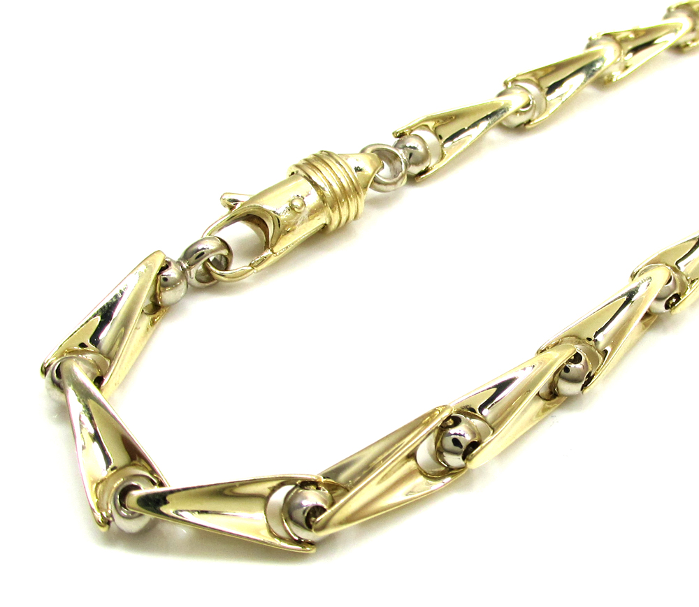 10K Yellow and White Gold Bullet Bermuda Link Bracelet 9 Inch 5mm