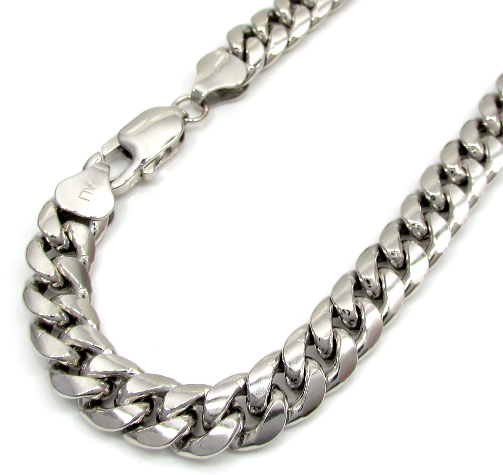 10k White Gold Medium Hollow Puffed Miami Bracelet 9 Inch 7.5mm