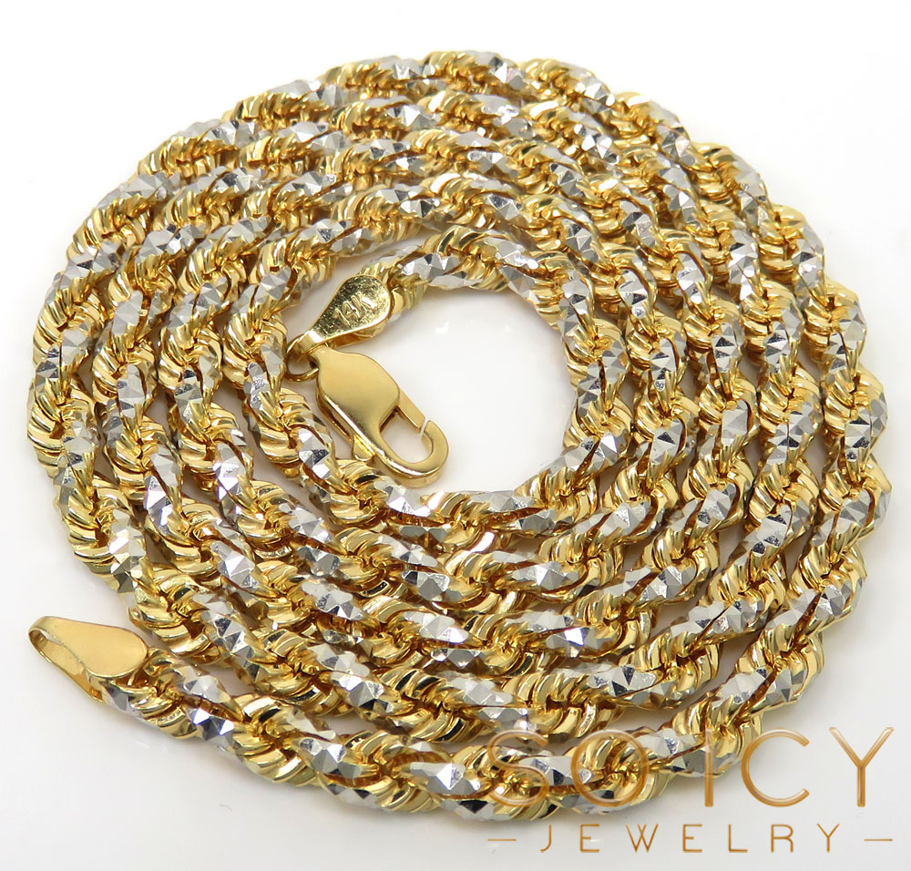 Buy 14k Two Tone Gold Prism Cut Rope Chain 20-26' 4.70mm Online at SO ...