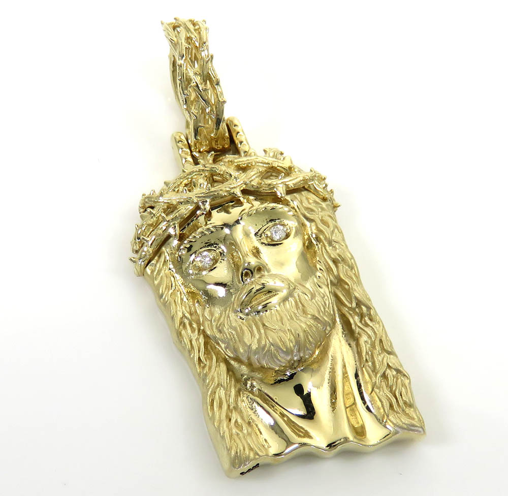 14k two tone gold medium classic thorn jesus pendant 0.03ct