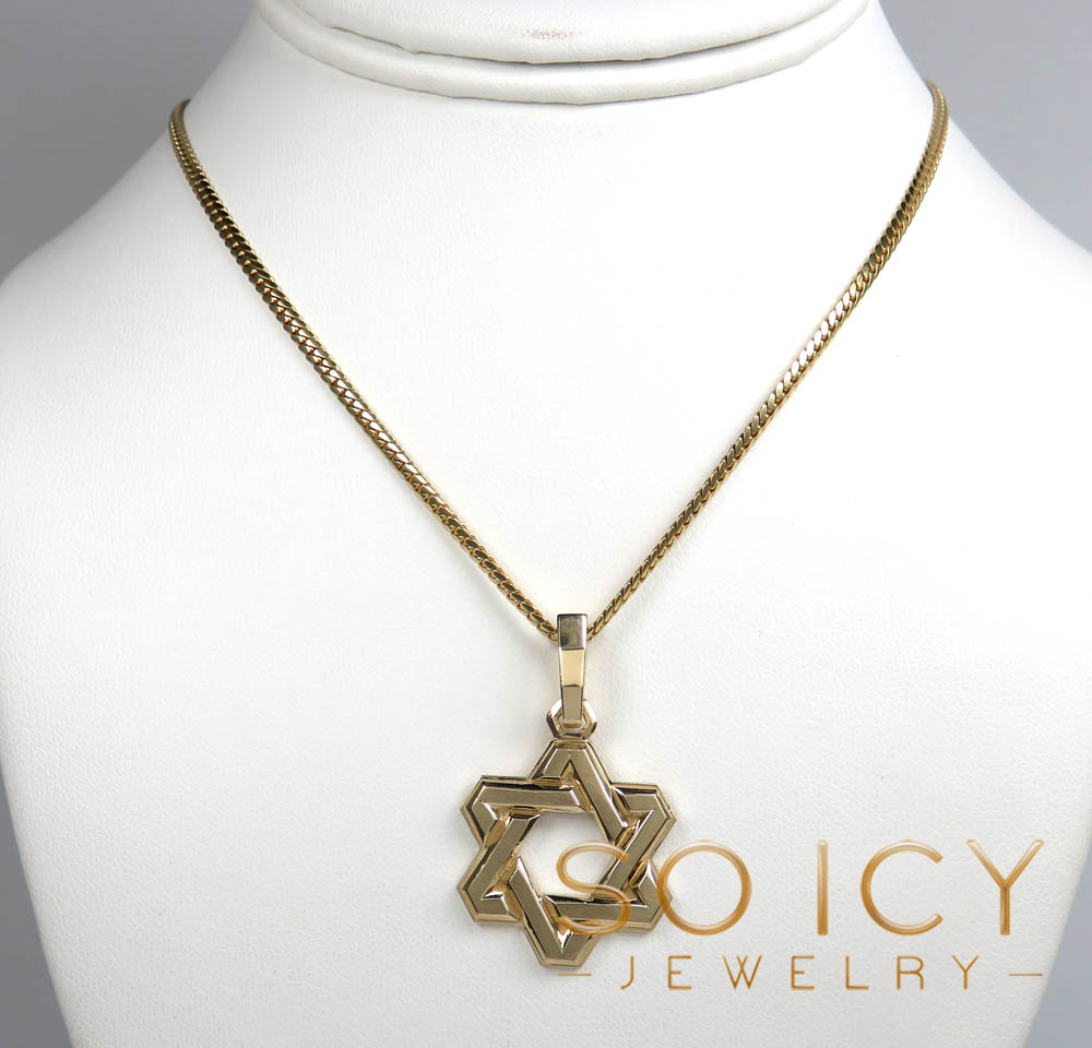 14k yellow gold honey comb star of david pendant 