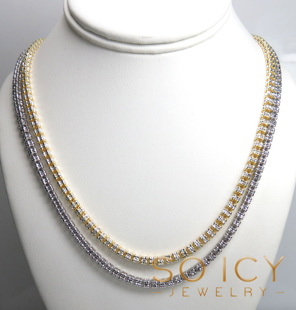 925 two tone sterling silver diamond cut ice link chain 18-24