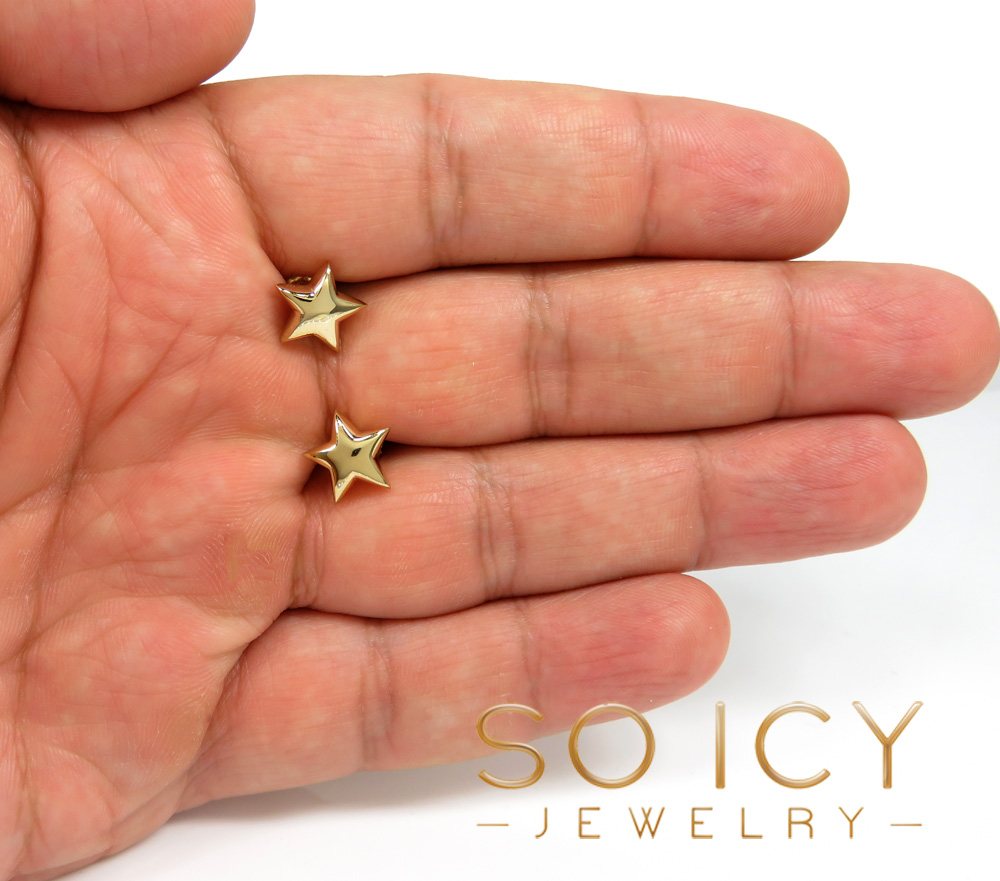 14k yellow gold solid 3d star earrings 