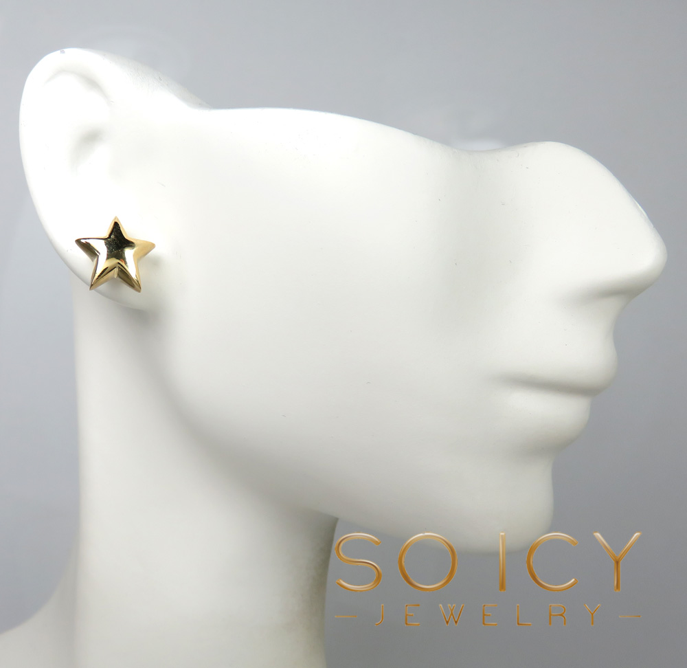 14k yellow gold solid 3d star earrings 