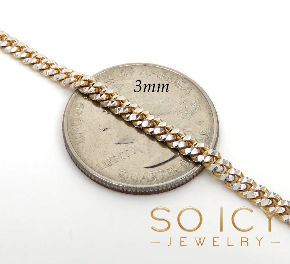 10k two tone solid prism cut miami chain 18-24