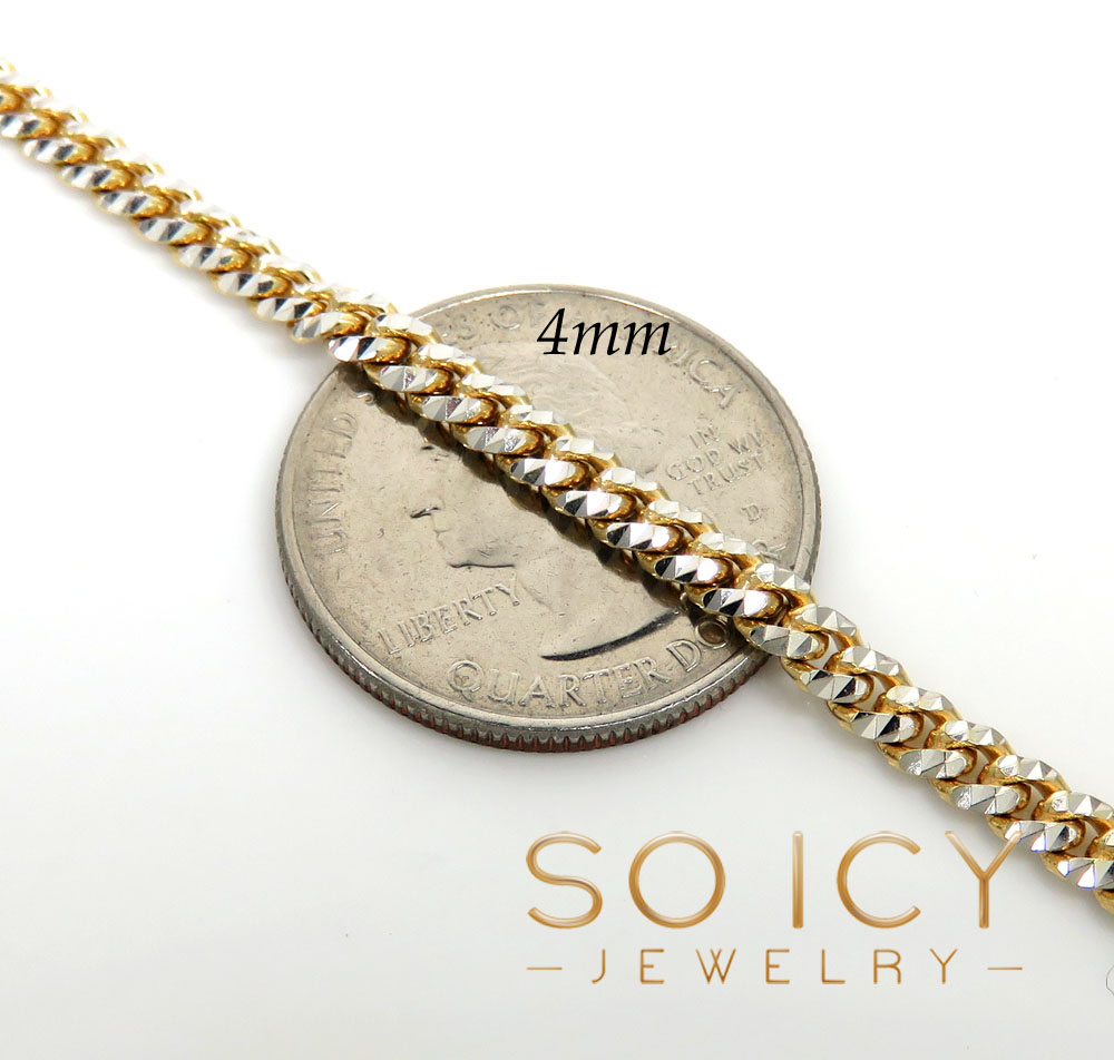 10k two tone solid prism cut miami chain 18-24