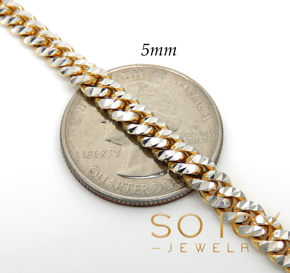 10k two tone solid prism cut miami chain 18-24