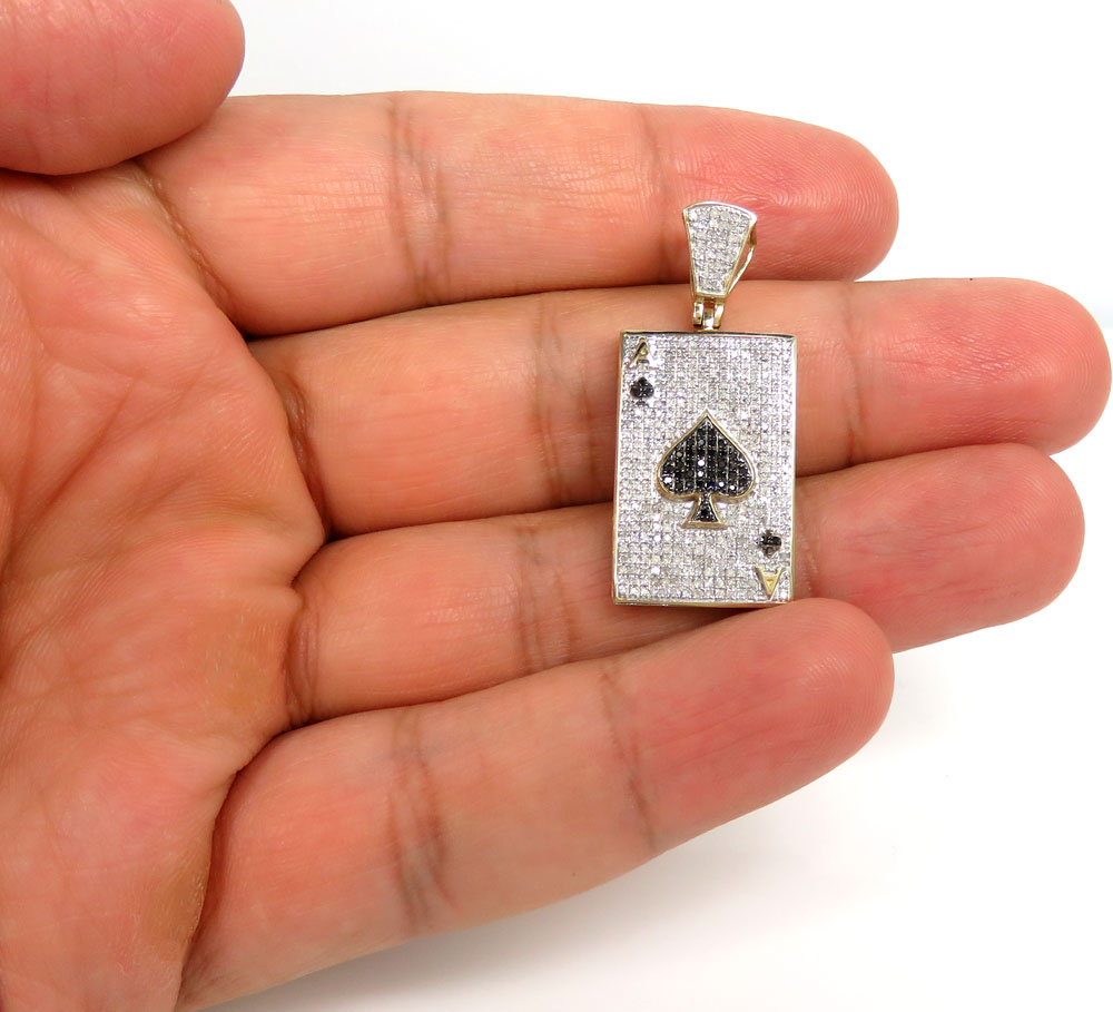 10k yellow gold black & white diamond ace of spades pendant 0.80ct