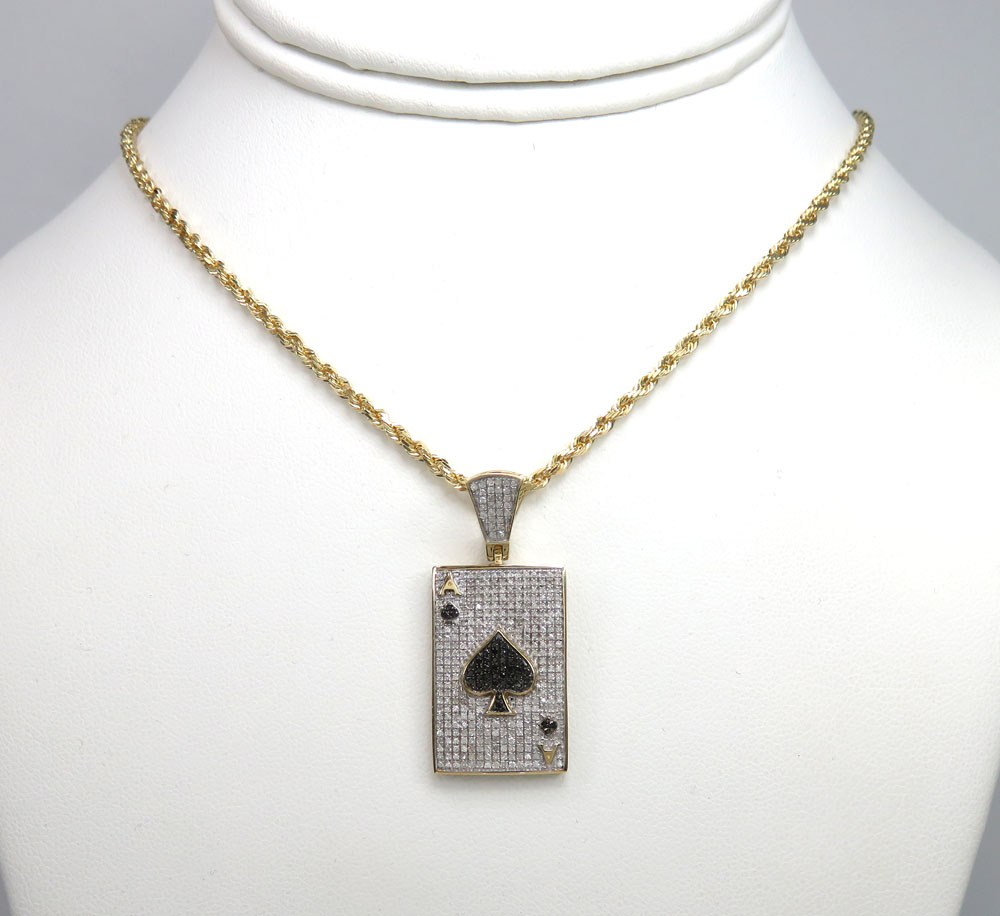 10k yellow gold black & white diamond ace of spades pendant 0.80ct