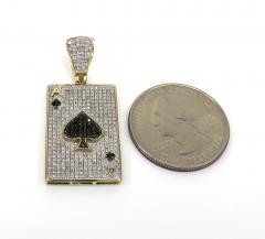 10k yellow gold black & white diamond ace of spades pendant 0.80ct