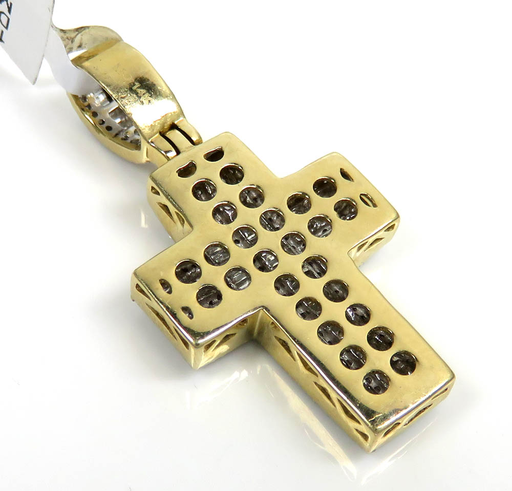 14k yellow gold baguette diamond medium cross 1.15ct