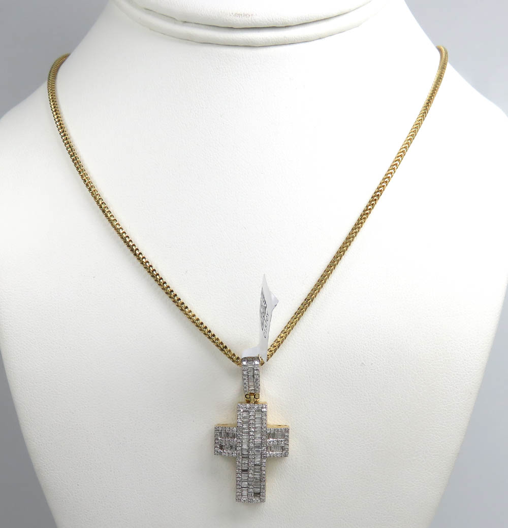 14k yellow gold baguette diamond medium cross 1.15ct