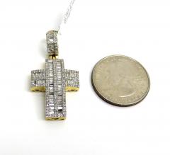 14k yellow gold baguette diamond medium cross 1.15ct