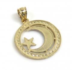 14k two gold mini islam crescent moon and star religious pendant