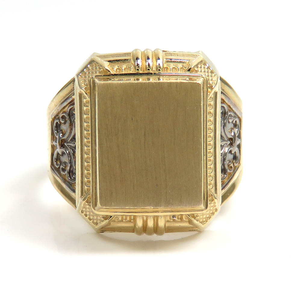 14k two tone gold medium fancy monogram ring 