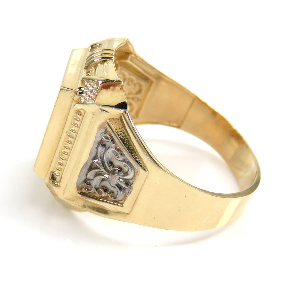 14k two tone gold medium fancy monogram ring 