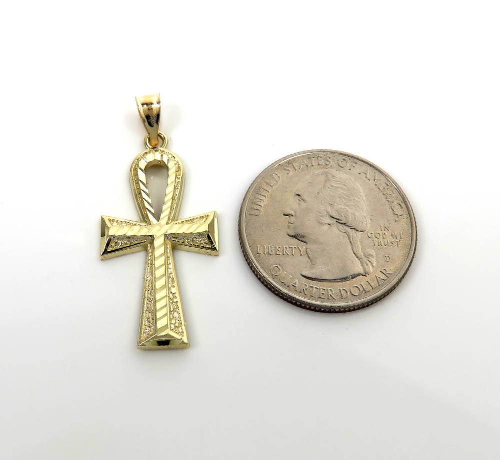 10k yellow gold medium diamond cut fancy ankh cross 