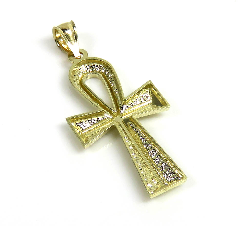 10k yellow gold medium diamond cut fancy ankh cross 