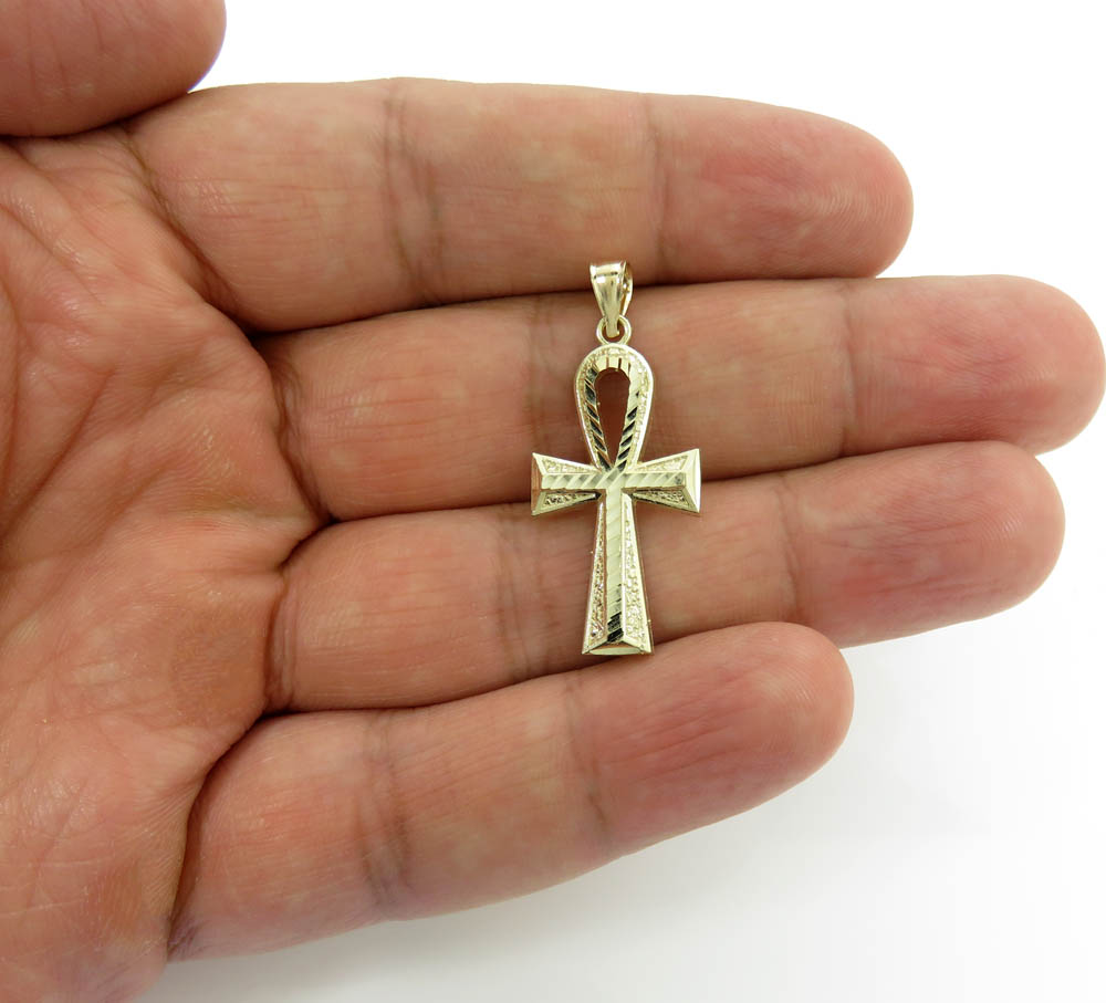 10k yellow gold medium diamond cut fancy ankh cross 