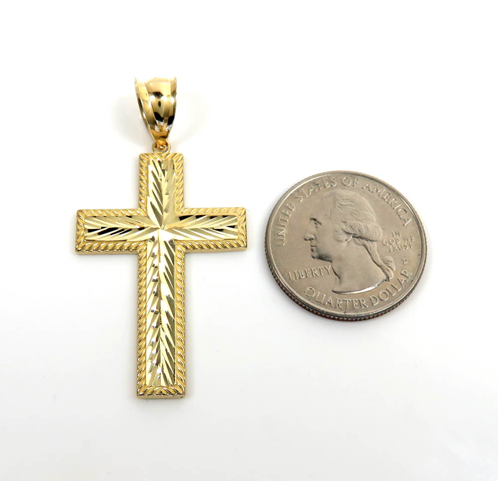 14k yellow gold large diamond cut fancy cross 