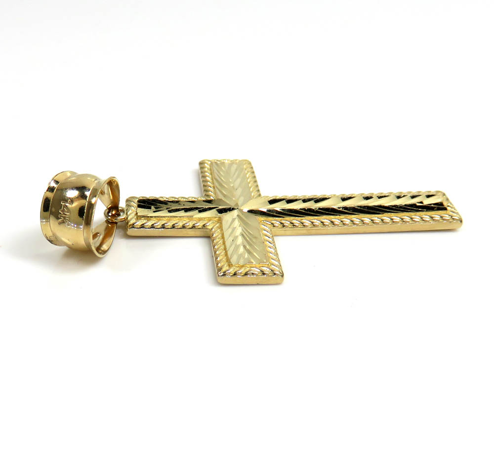 14k yellow gold large diamond cut fancy cross 