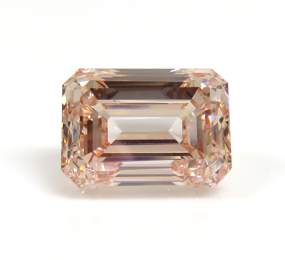 Fancy pink lab grown emerald cut diamond 10.03ct