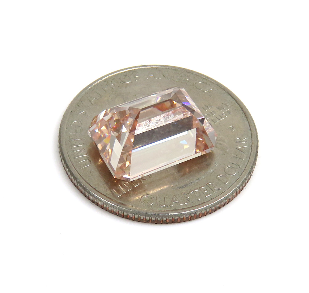 Fancy pink lab grown emerald cut diamond 10.03ct