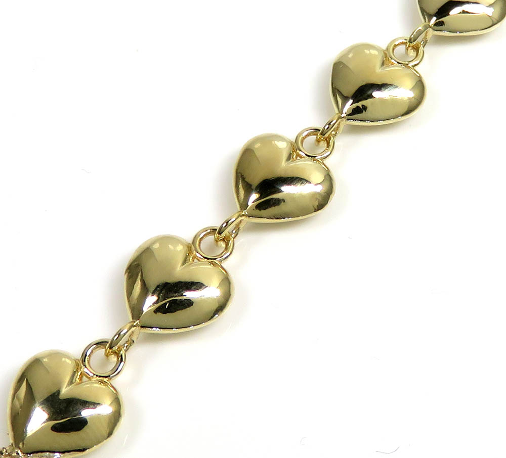 14k gold 10mm solid puff heart bracelet 7