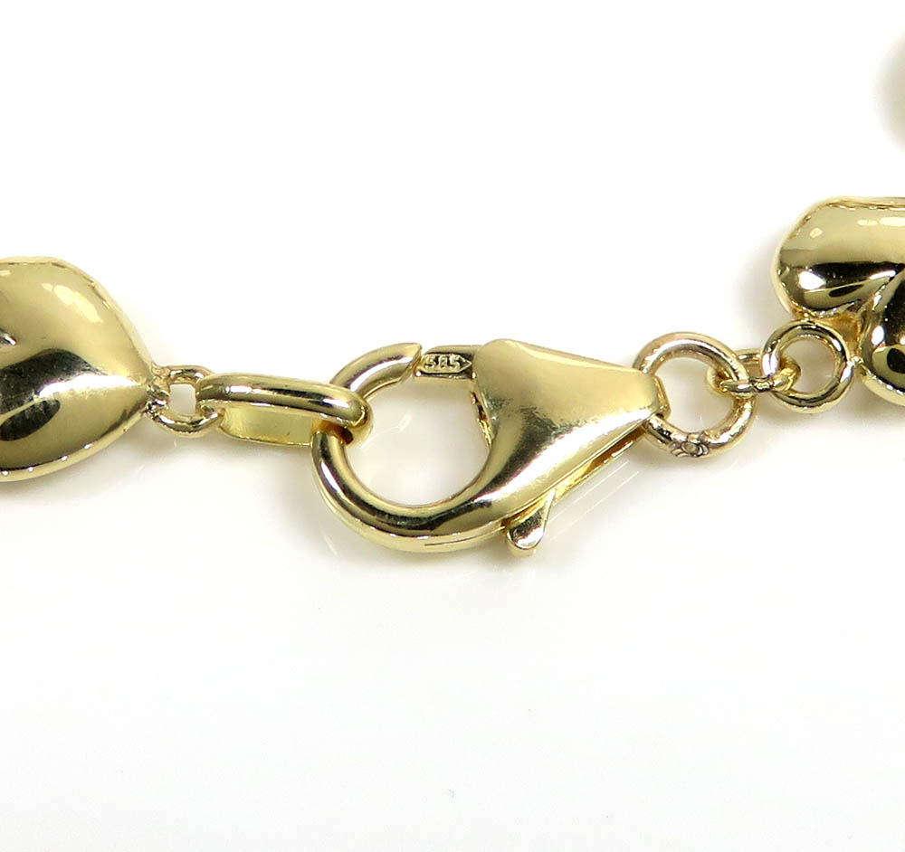 14k gold 10mm solid puff heart bracelet 7