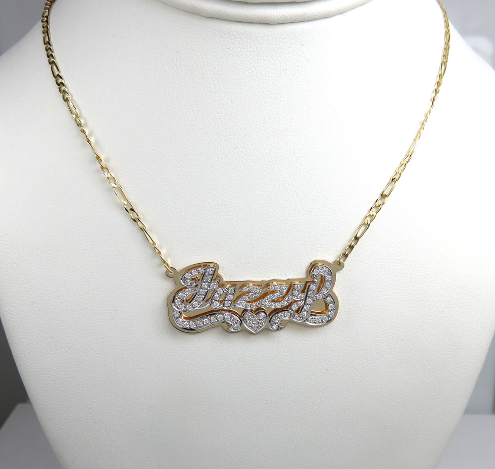 14k two tone gold lab grown diamond custom name plate necklace 18