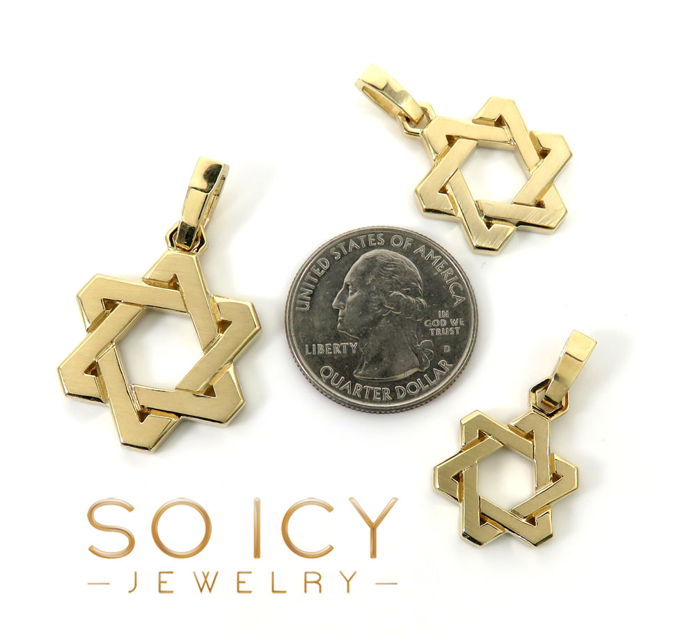 14k yellow gold small-large solid star of david pendant 