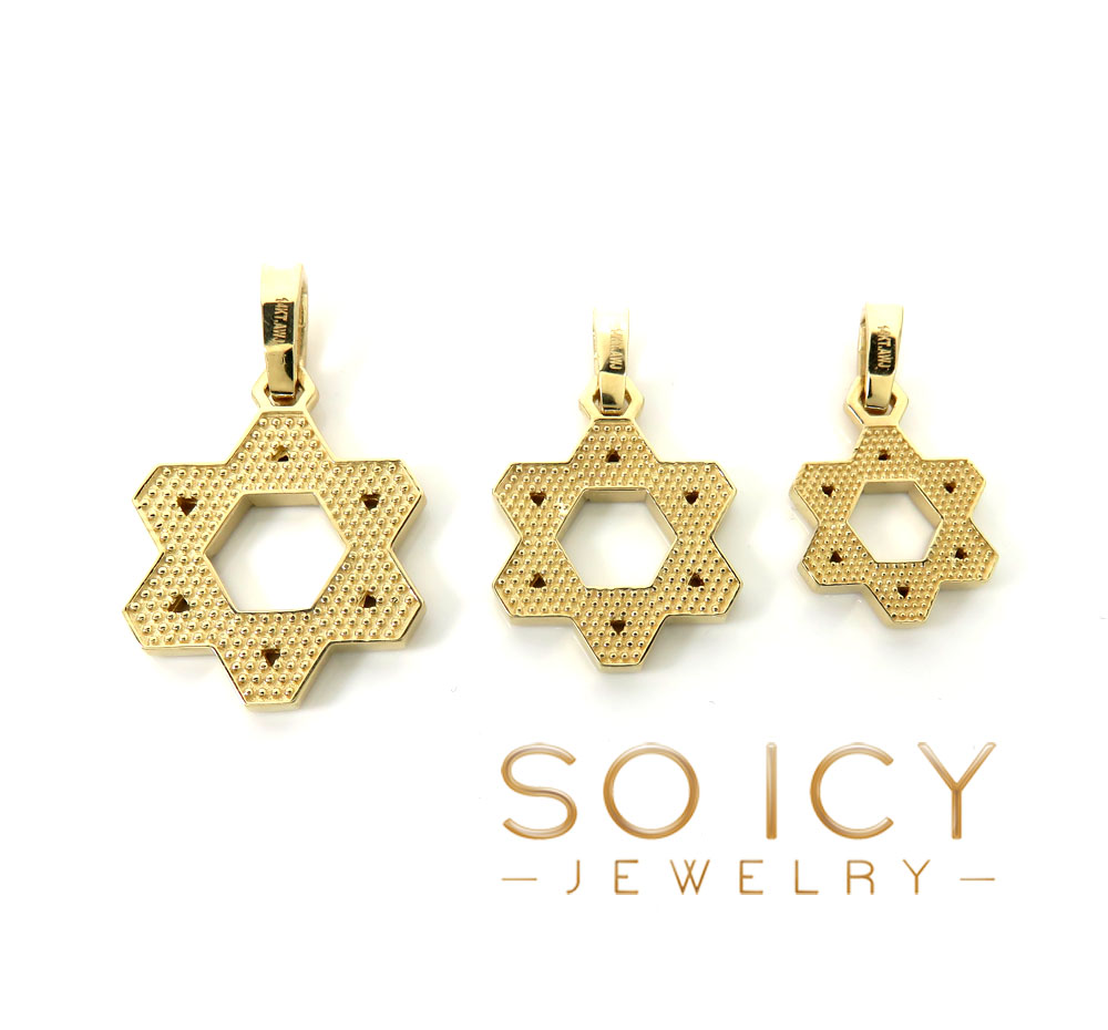 14k yellow gold small-large solid star of david pendant 