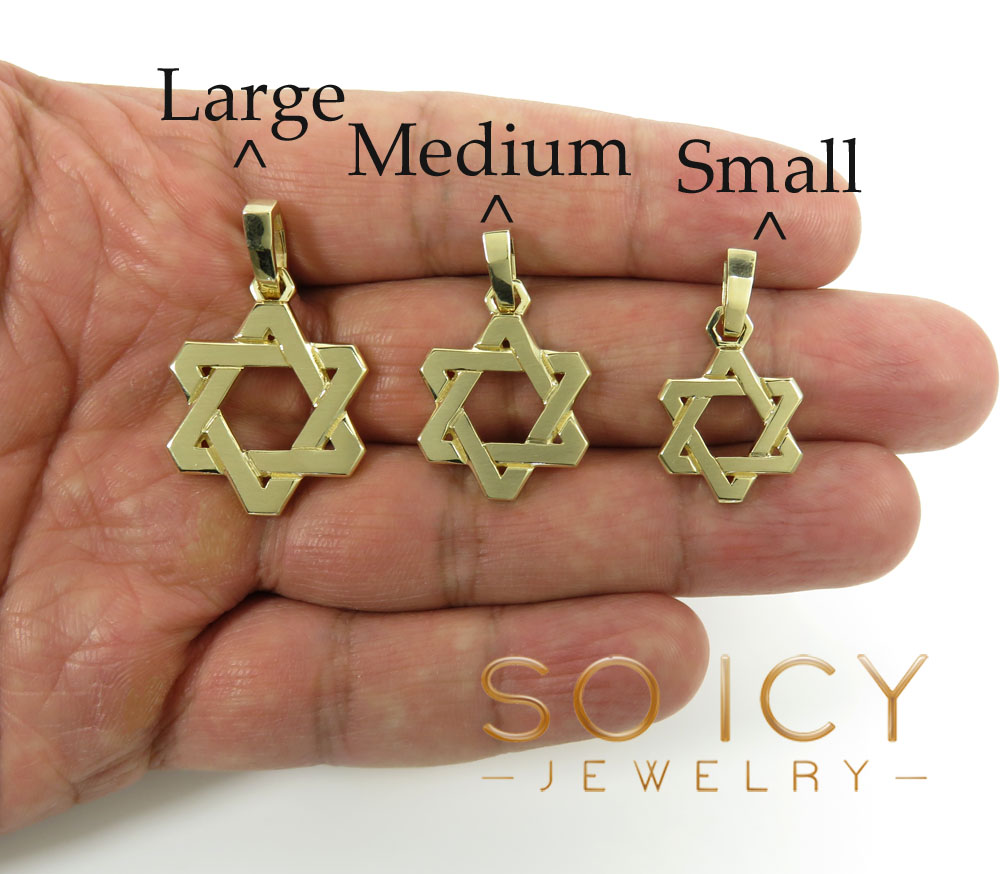 14k yellow gold small-large solid star of david pendant 