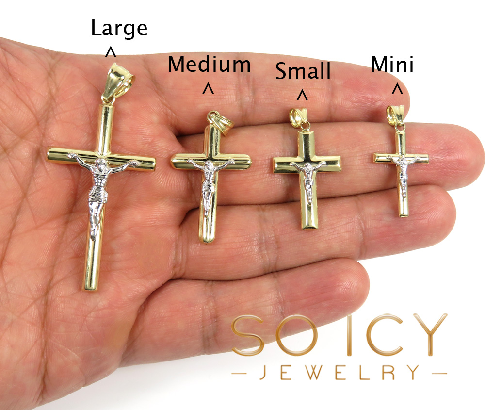 14k yellow gold mini-large tube cross pendant 