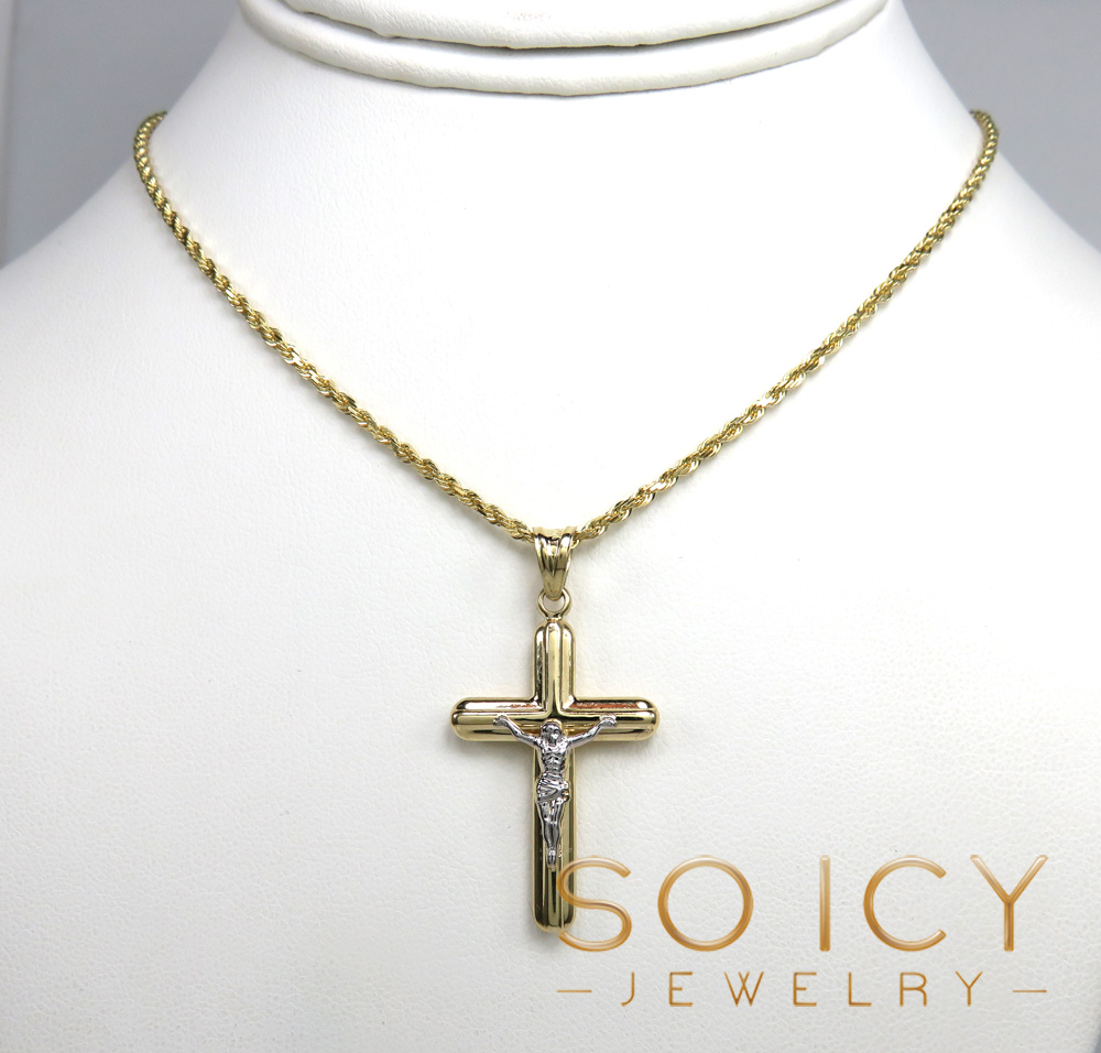 14k yellow gold mini-large tube cross pendant 