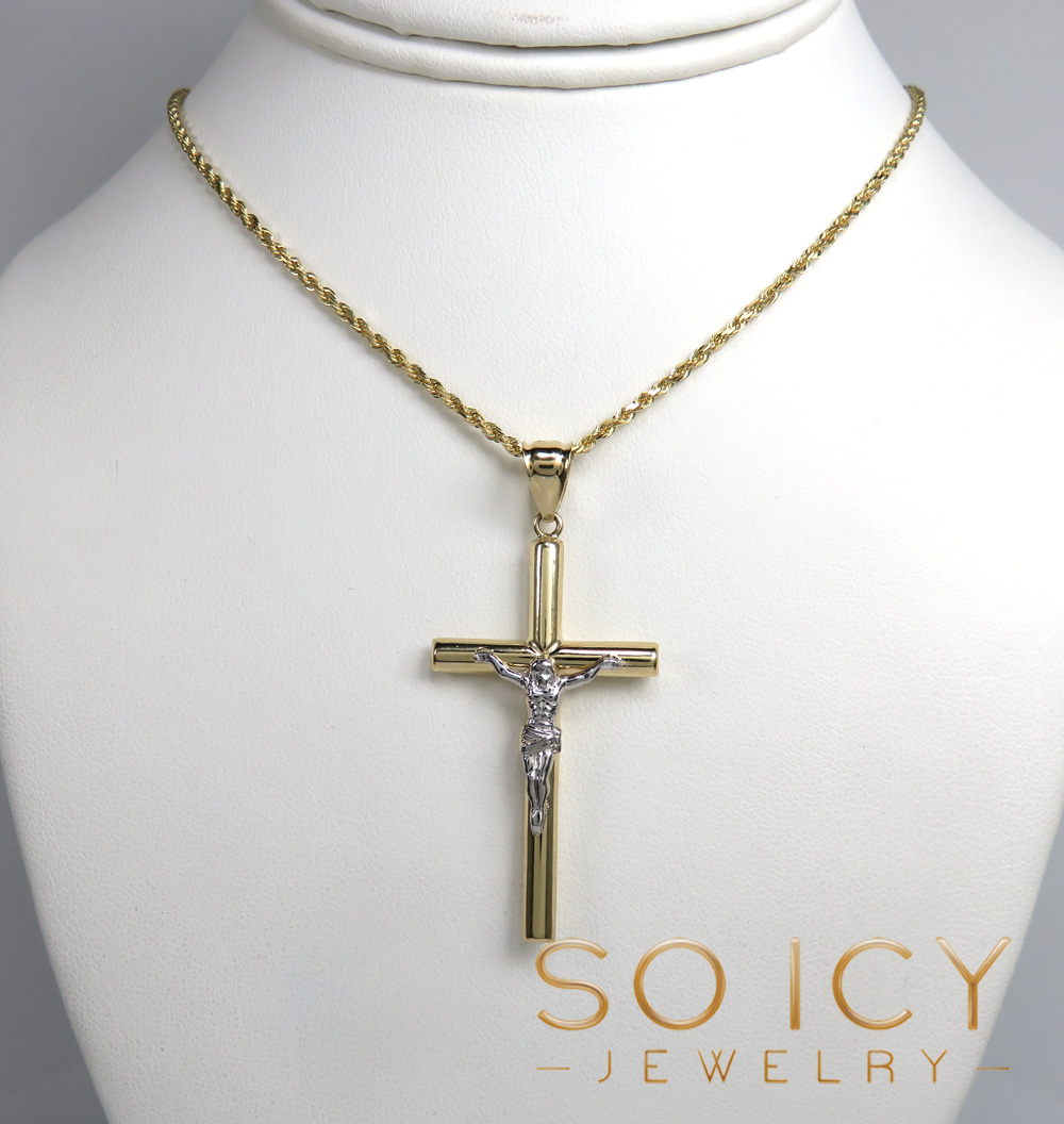 14k yellow gold mini-large tube cross pendant 