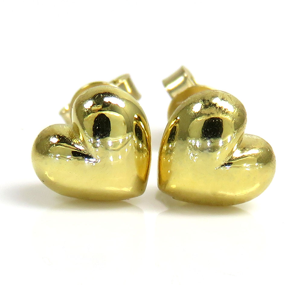 14k yellow gold solid 3d 7mm heart earrings