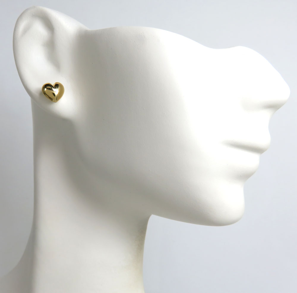 14k yellow gold solid 3d 7mm heart earrings