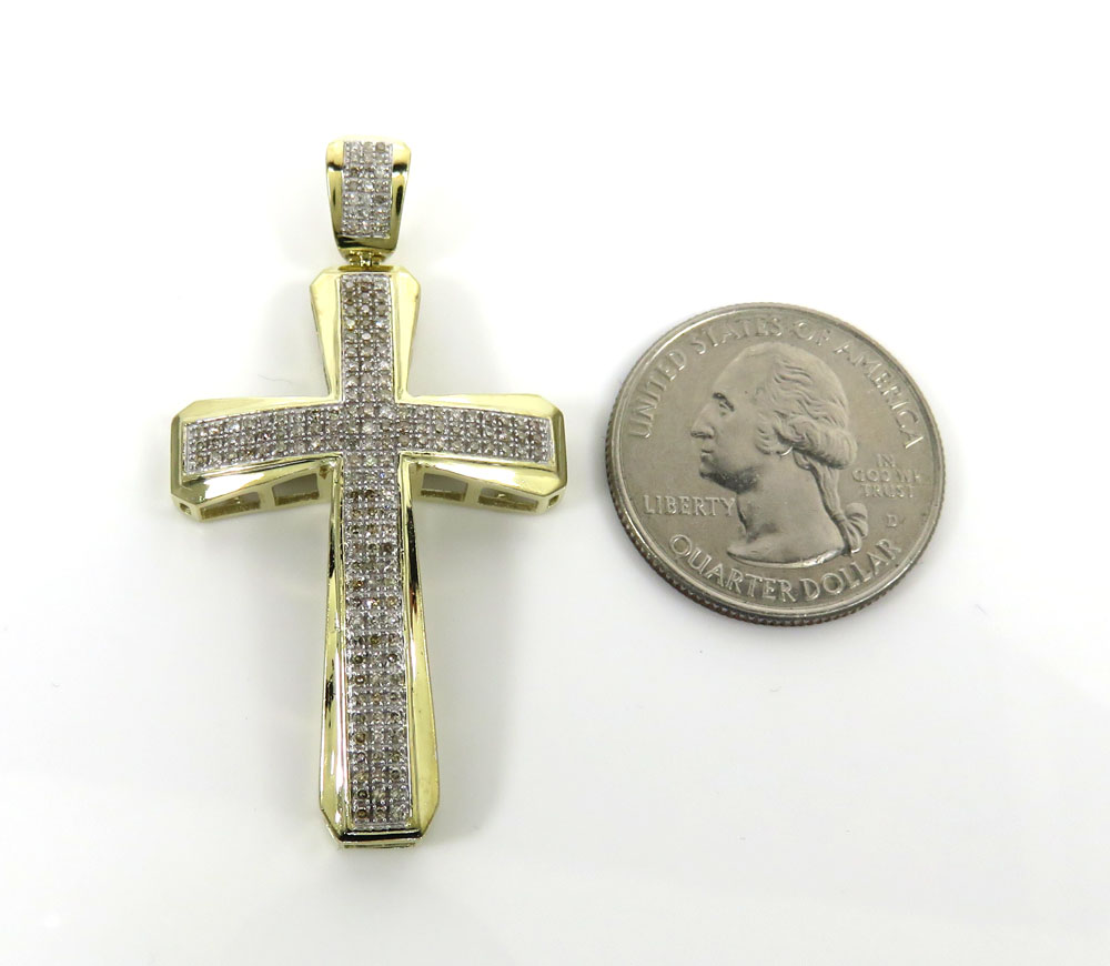 10k yellow gold 3 row diamond cross pendant 0.90ct