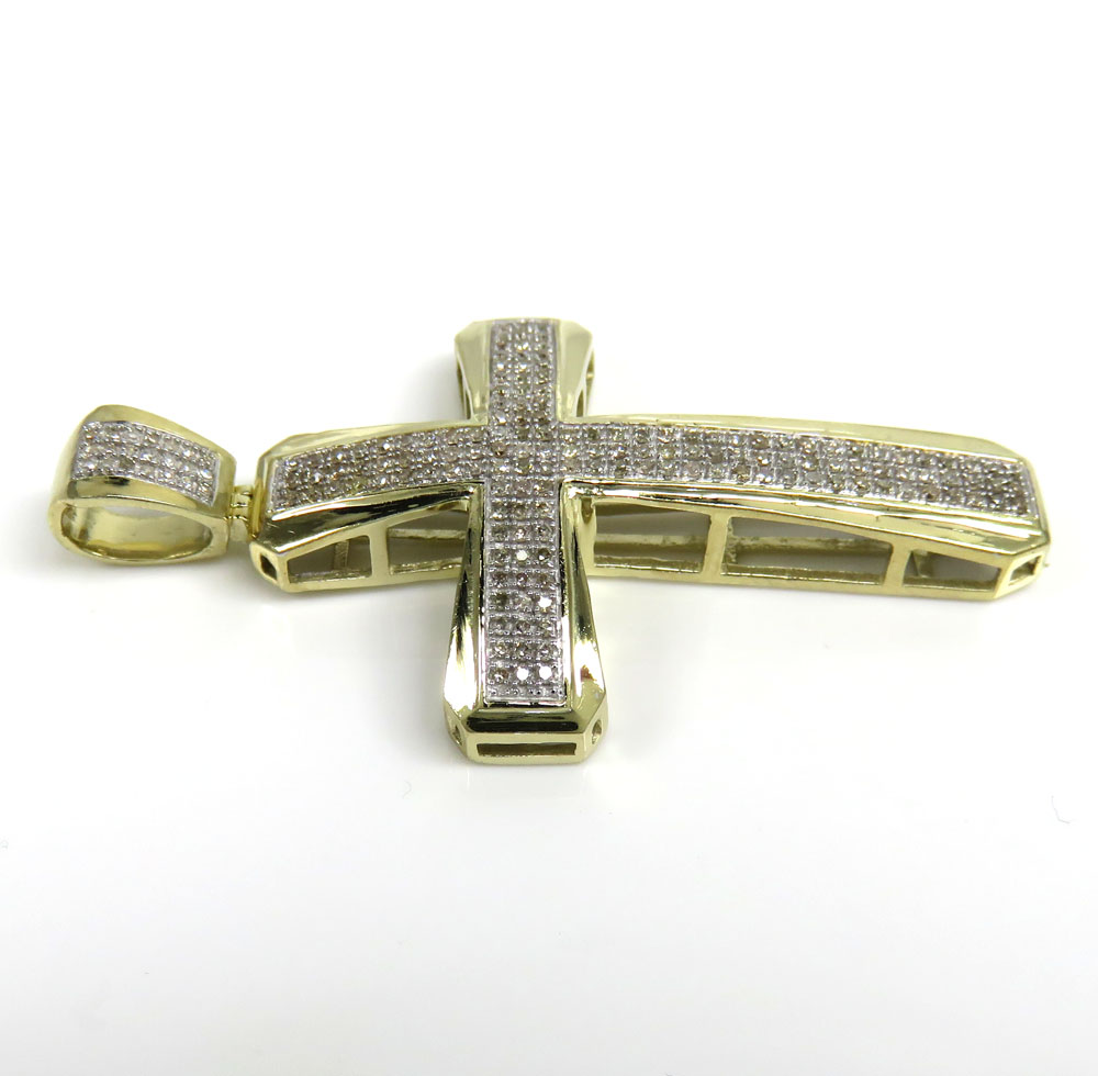 10k yellow gold 3 row diamond cross pendant 0.90ct