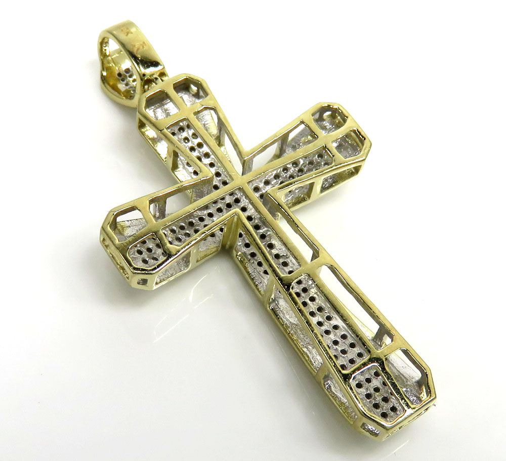 10k yellow gold 3 row diamond cross pendant 0.90ct