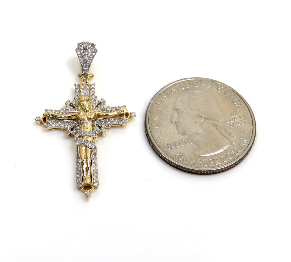 14k yellow gold small fancy diamond jesus cross 0.35ct