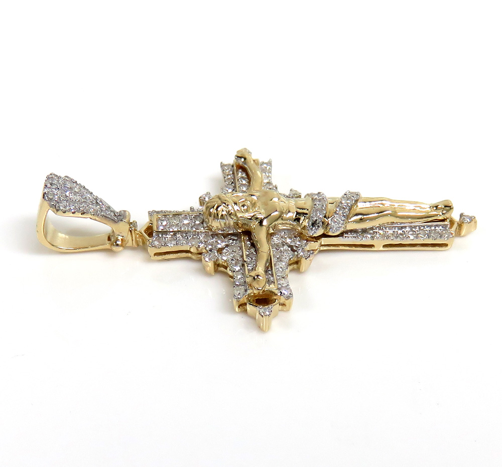 14k yellow gold small fancy diamond jesus cross 0.35ct