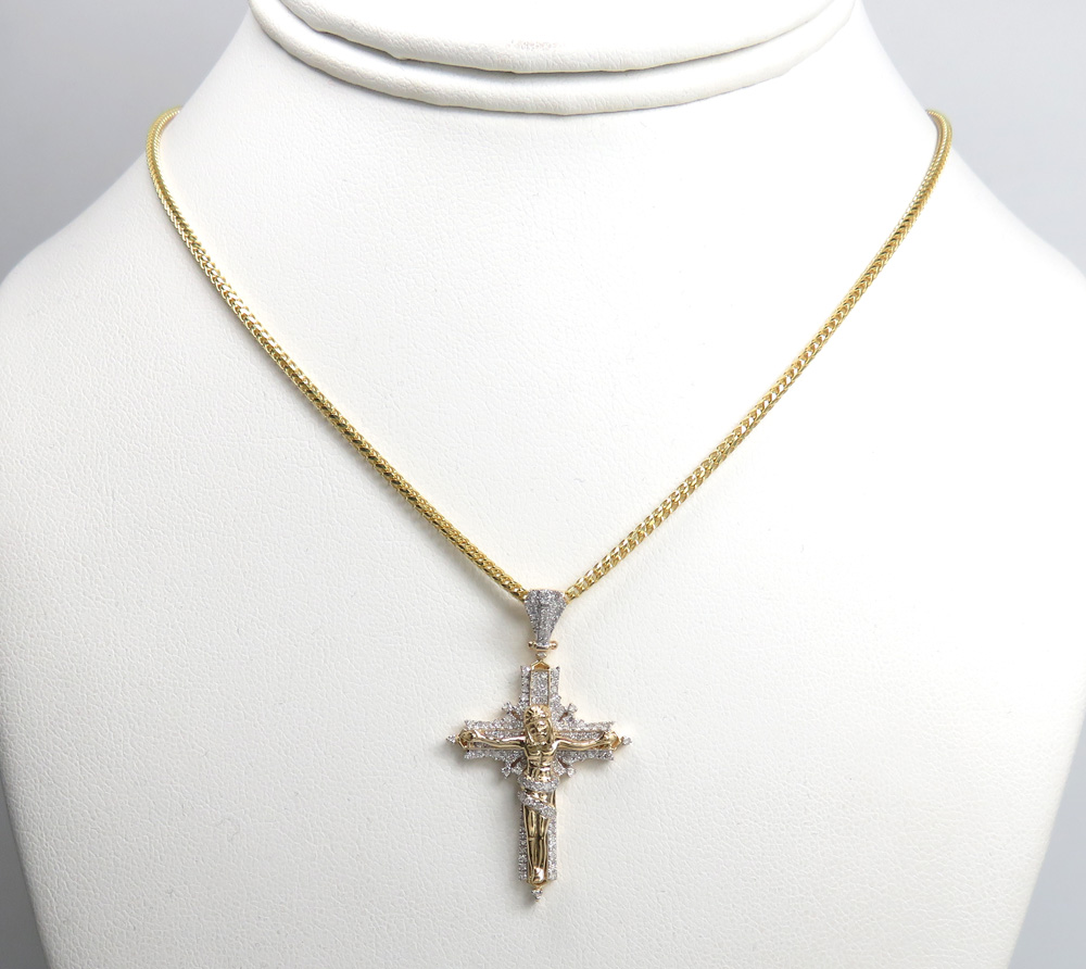 14k yellow gold small fancy diamond jesus cross 0.35ct