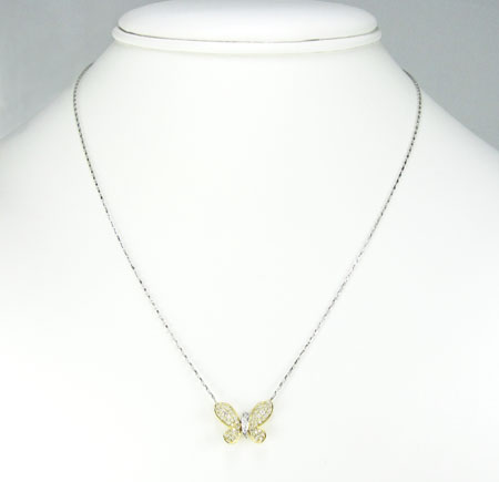 Ladies 18k solid yellow & white gold diamond butterfly pendant with chain 0.55ct