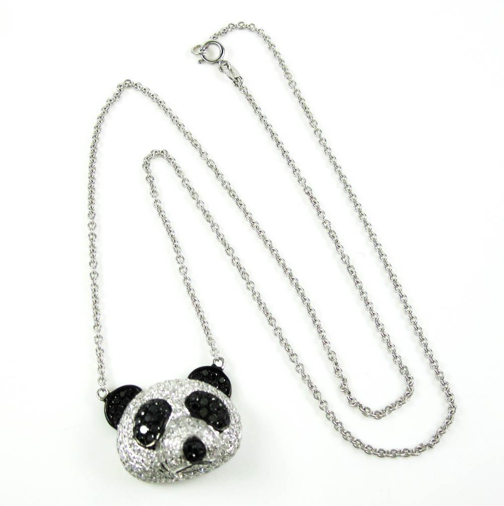 Buy Ladies 18k Solid White Gold Black & White Diamond Panda Bear Pendant  With Chain 2.02ct Online at SO ICY JEWELRY