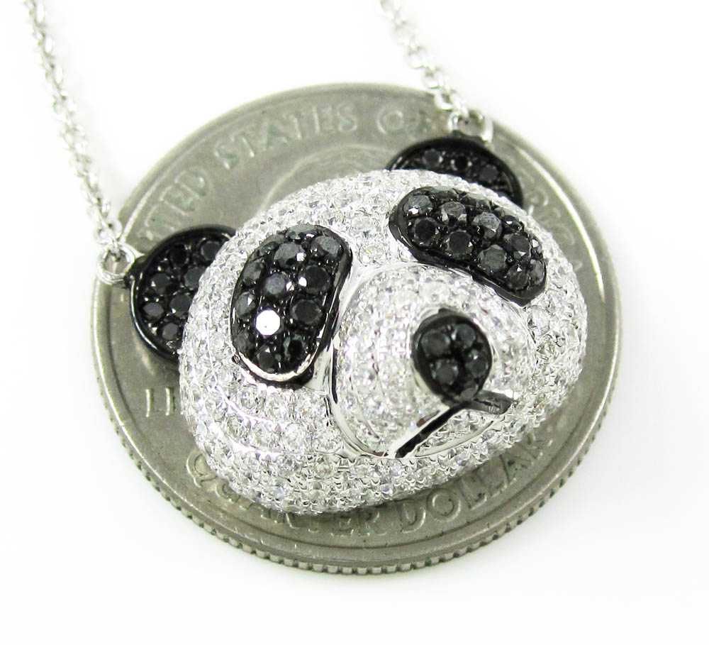 Black & White Diamond Panda Pendant Necklace 18K White Gold